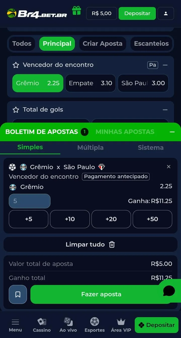 Boletim de aposta da Br4bet
