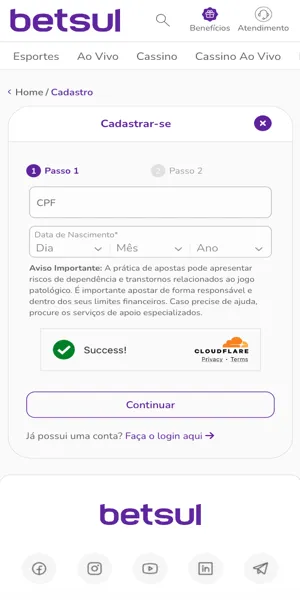 Imagem da p&aacute;gina de cadastro na Betsul