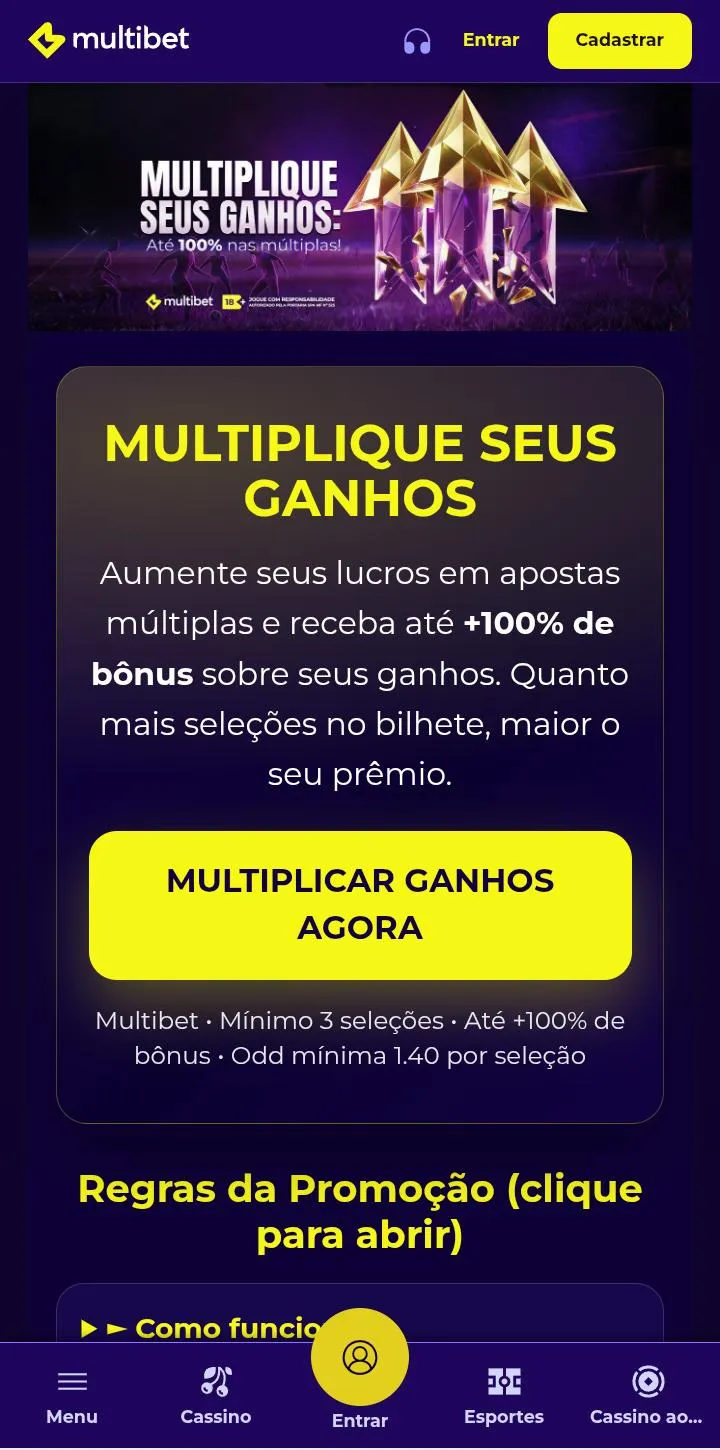 B&ocirc;nus de m&uacute;ltipals da Multibet