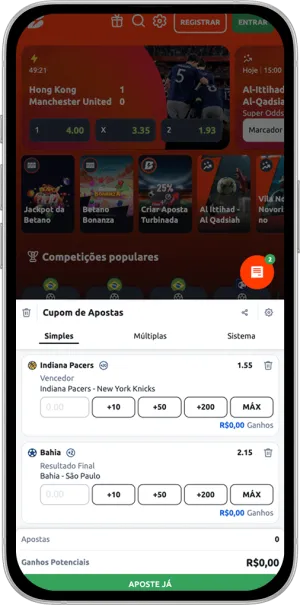 Bilhete com uma aposta simples da Betano