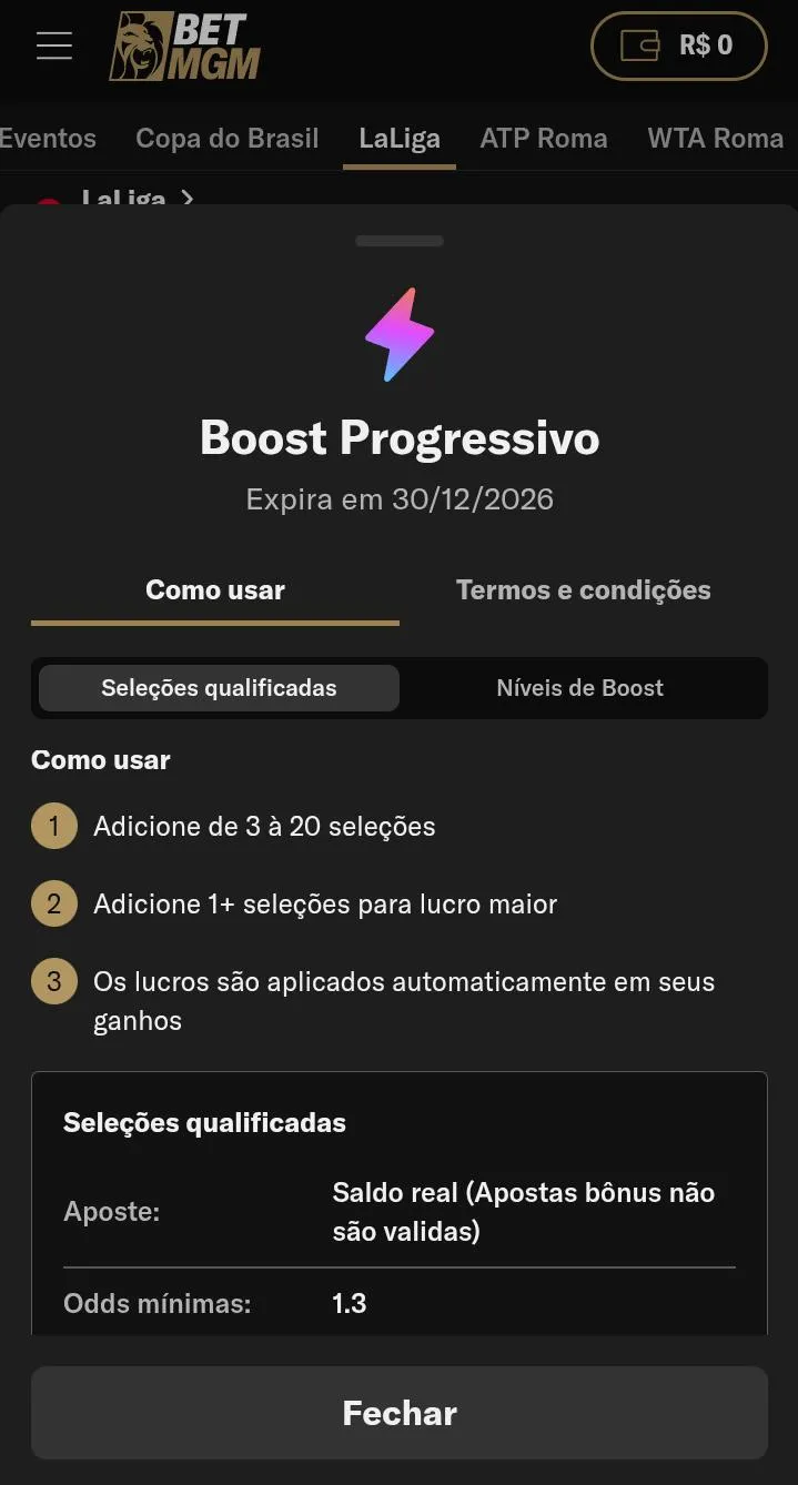 Oferta de Boost Progressivo da BetMGM
