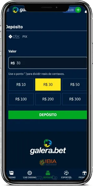 Processo de dep&oacute;sito no Galera.bet
