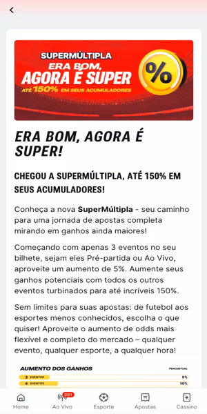 Imagem sobre a oferta de Super M&uacute;ltipla com o c&oacute;digo b&ocirc;nus Superbet