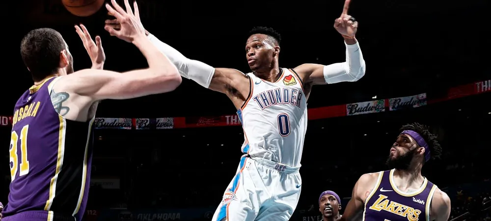 Noite histórica de Westbrook ajuda Thunder a derrotar o Lakers
