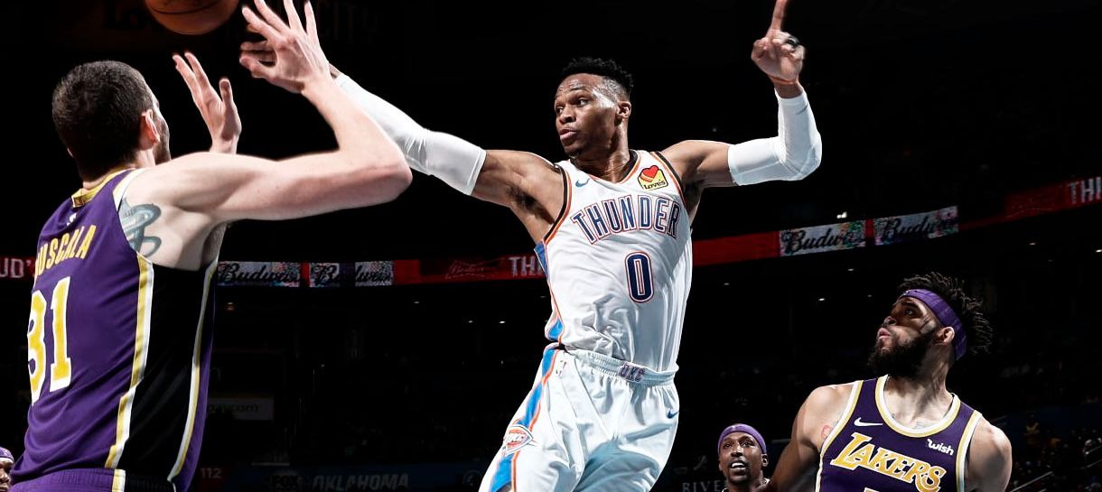 Noite histórica de Westbrook ajuda Thunder a derrotar o Lakers